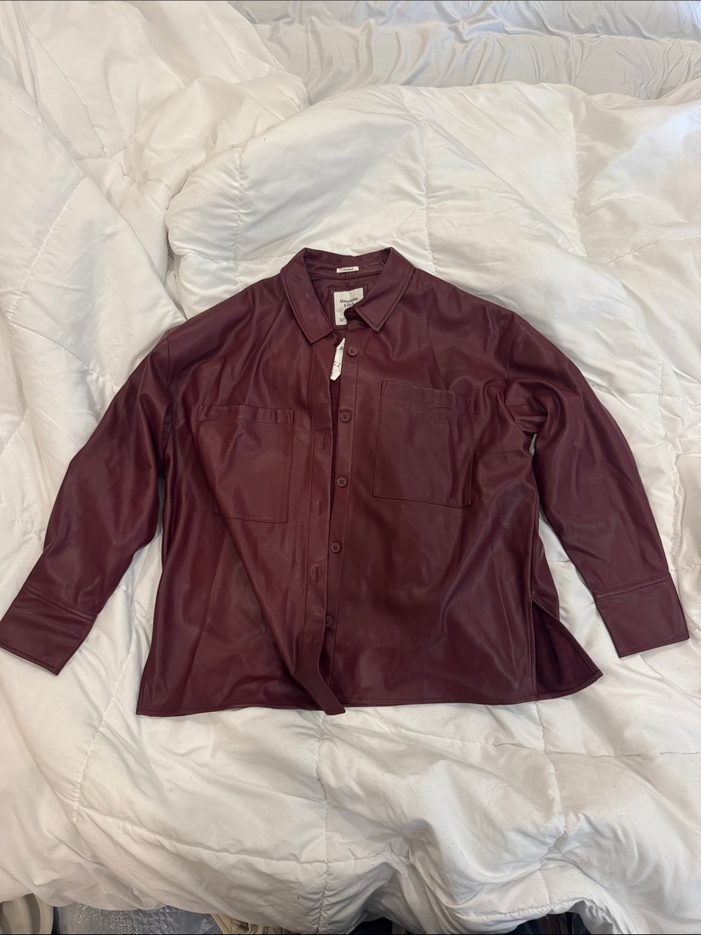 Abercrombie & Fitch Burgundy Leather-Look Button Shirt